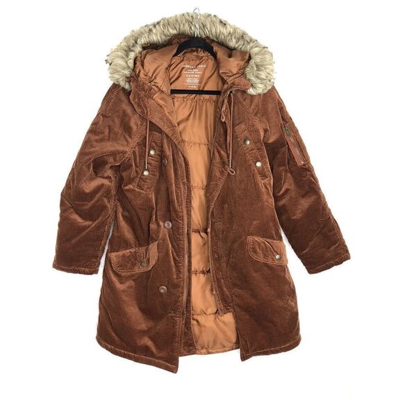 AMERICAN EAGLE AE Women's Y2K Corduroy Penny Lane Long Parka Coat Faux Fur Med - Picture 2 of 12